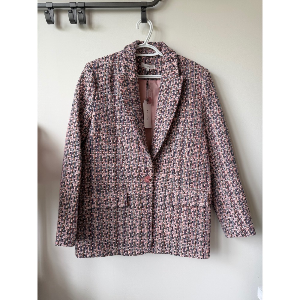 VICI x Gina Pink Multi Tweed Blazer Single Button Notched Lapel Size M NEW